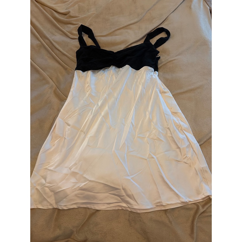 Edikted Black White Colorblock Satin Skirt Mini Dress Sweetheart Neck XL